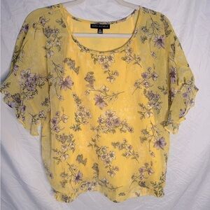 Sara Michelle Yellow Floral Women's Top sz L